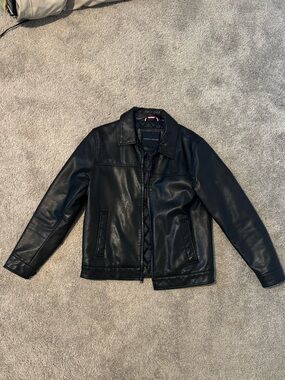 Tommy Hilfiger Black Leather Bomber Jacket